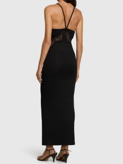 Vestito lungo in techno a costine con pizzo