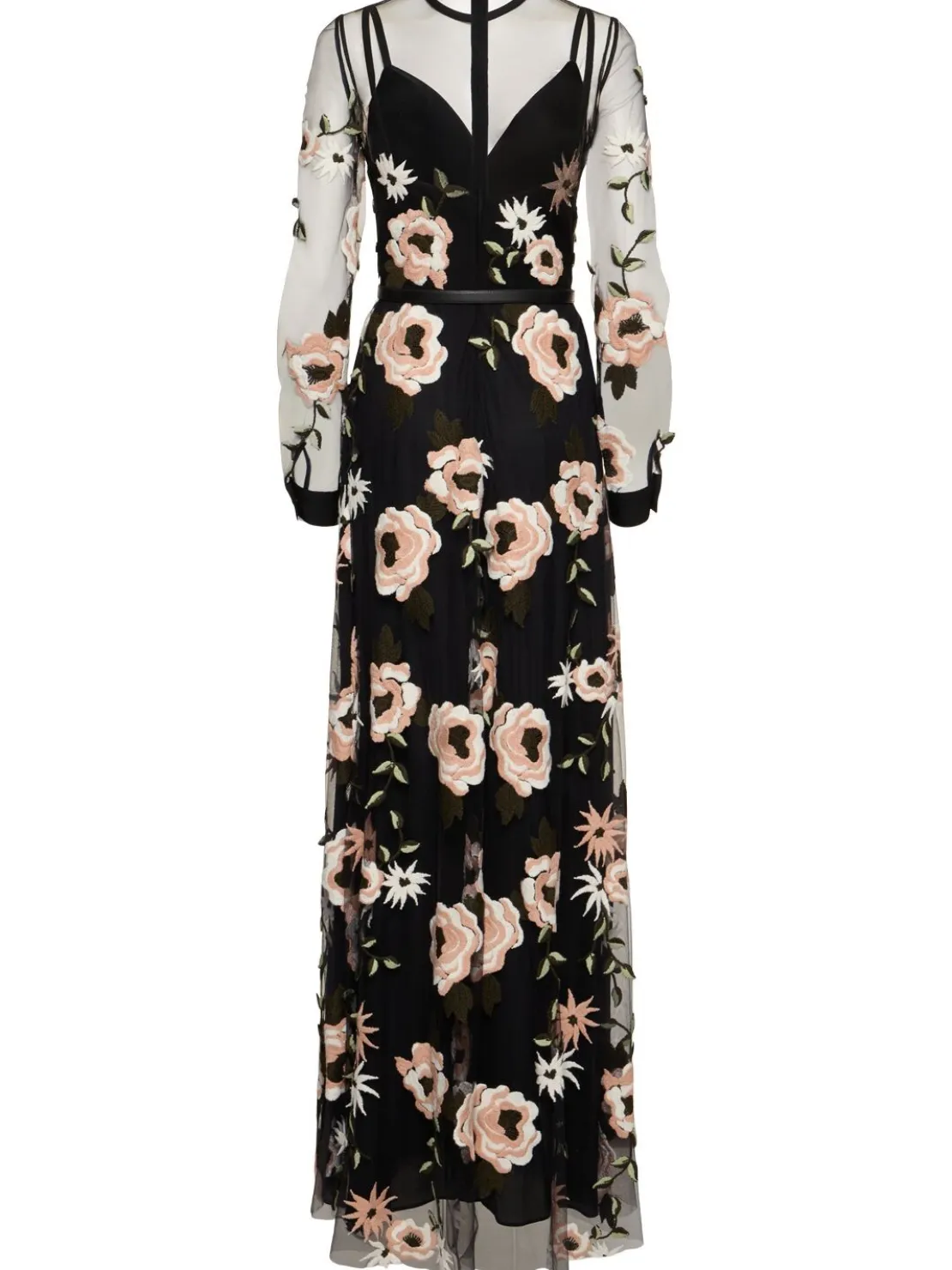 Vestito lungo in tulle con ricami