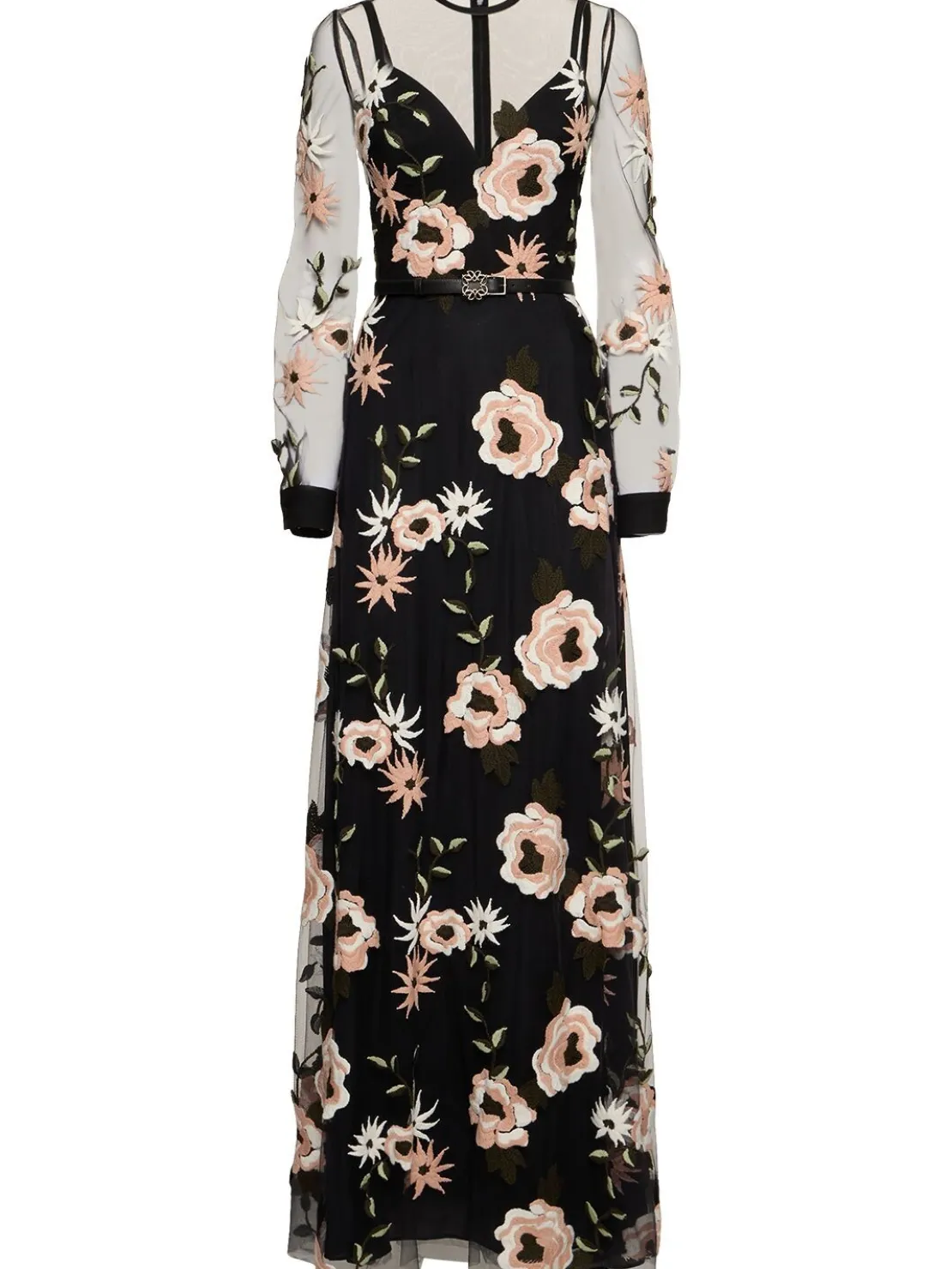 Vestito lungo in tulle con ricami