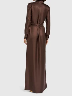 Vestito lungo in twill di seta con cintura