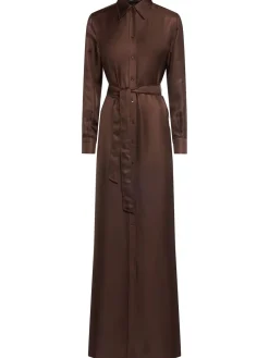 Vestito lungo in twill di seta con cintura