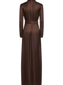 Vestito lungo in twill di seta con cintura