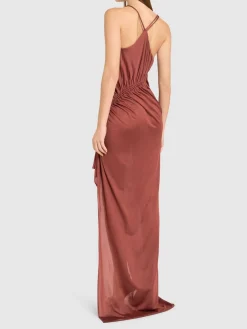 Vestito lungo in viscosa e crepe