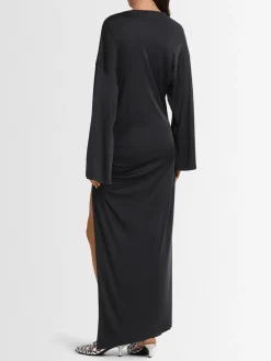 Vestito lungo in viscosa lucida drappeggiata