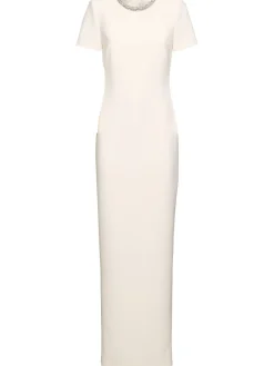 Vestito lungo maniche corte in crepe