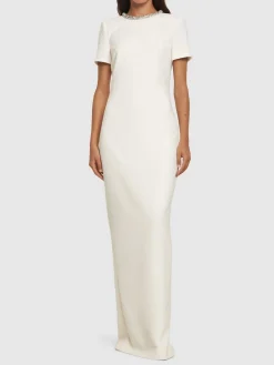 Vestito lungo maniche corte in crepe
