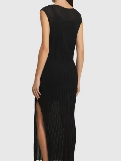 Vestito lungo senza maniche Ada in maglia / spacco