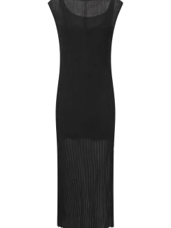 Vestito lungo senza maniche Ada in maglia / spacco