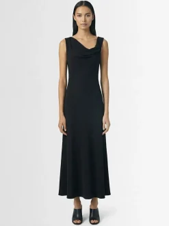 Vestito lungo Violetta in seta crepe drappeggiata