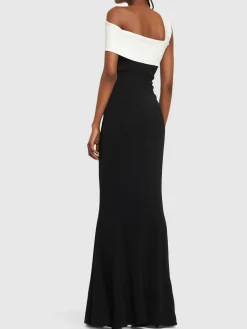 Vestito maxi asimmetrico in cady stretch