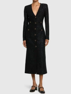 Vestito midi con scollo a V e paillettes