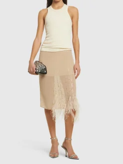 Vestito midi in georgette / piume