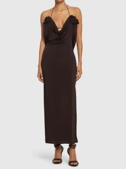 Vestito midi in jersey con rose
