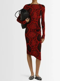 Vestito midi in misto viscosa stampa pitone