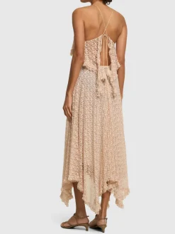 Vestito midi in pizzo di misto cotone drappeggiato