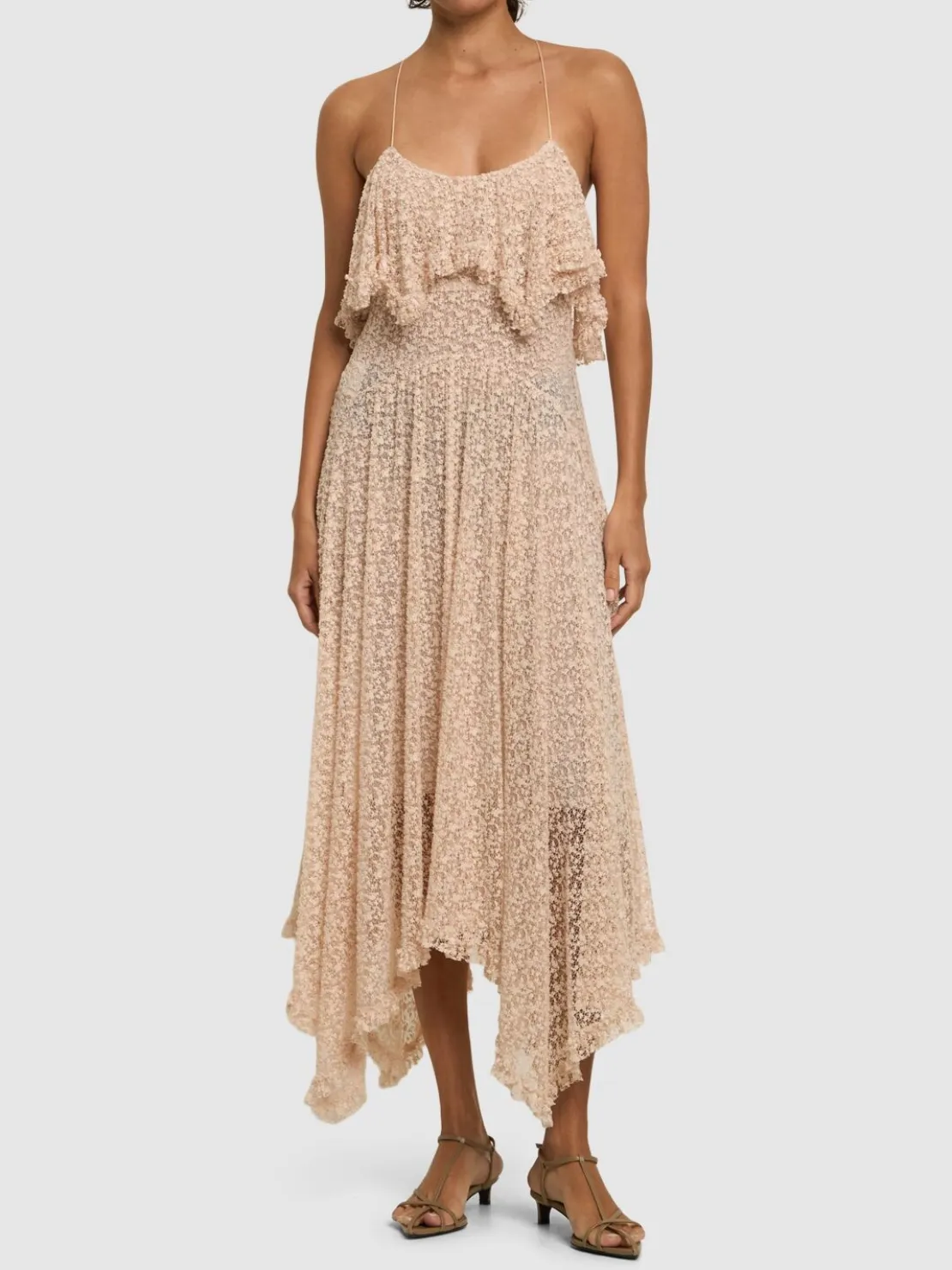Vestito midi in pizzo di misto cotone drappeggiato