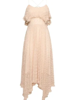 Vestito midi in pizzo di misto cotone drappeggiato
