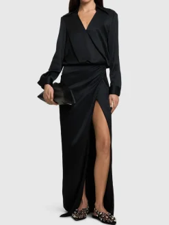 Vestito midi in raso drappeggiato