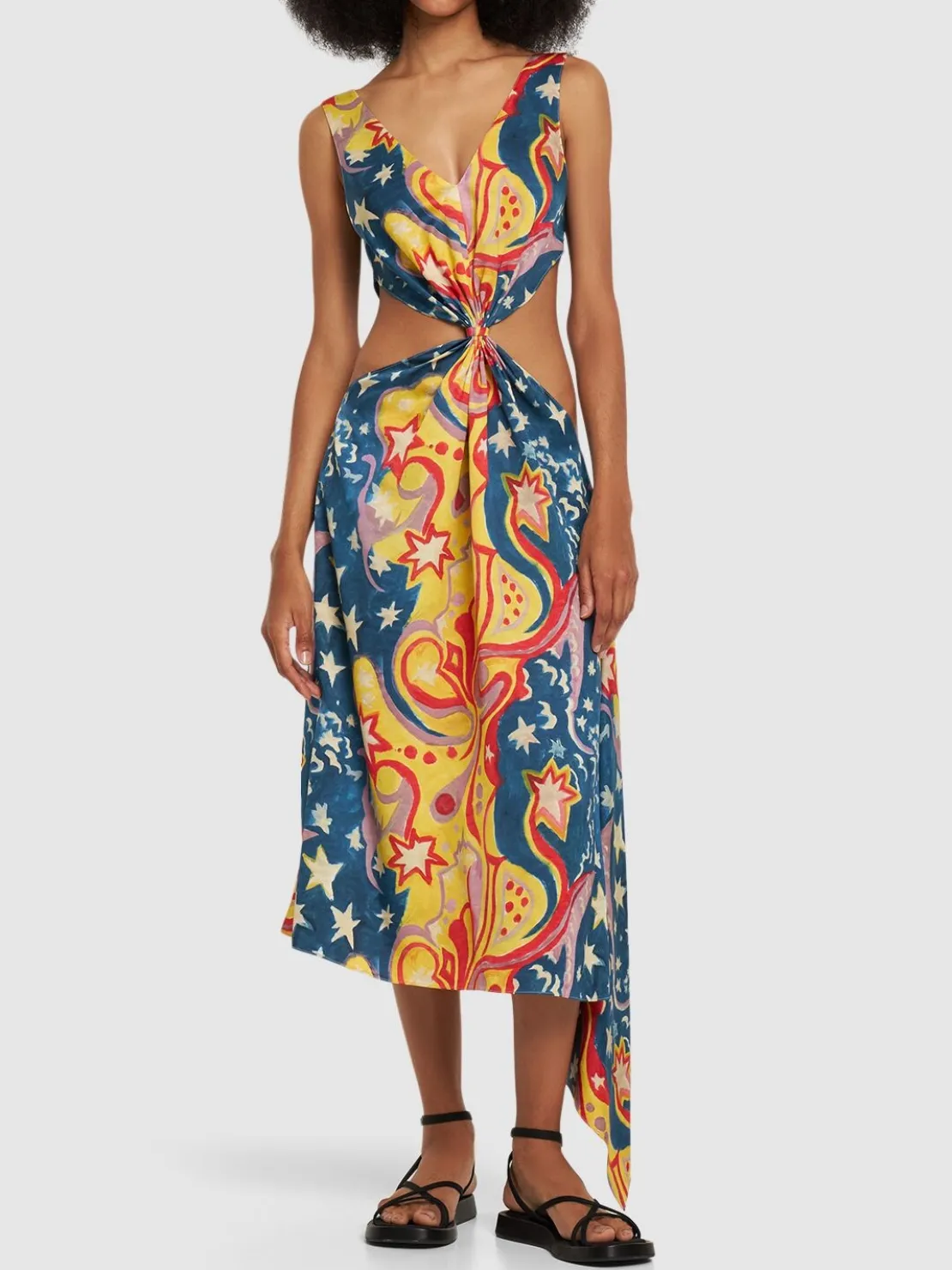 Vestito midi in raso envers stampato