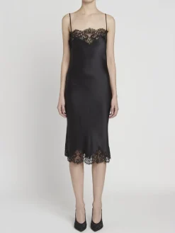 Vestito midi in raso e pizzo