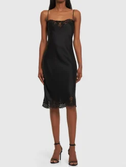 Vestito midi in raso e pizzo