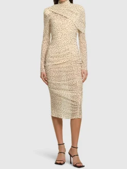 Vestito midi in seta stretch drappeggiata