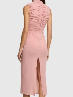 Vestito midi in seta trasparente con rose