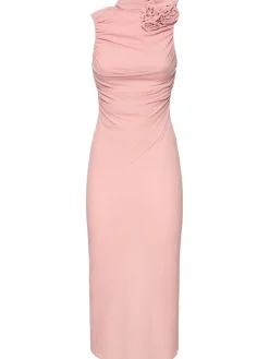 Vestito midi in seta trasparente con rose