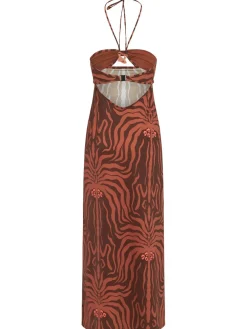 Vestito midi Jungle Palms / allacciatura al collo