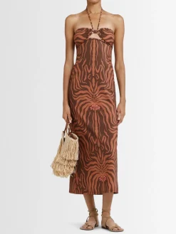 Vestito midi Jungle Palms / allacciatura al collo