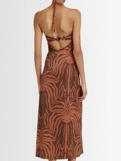 Vestito midi Jungle Palms / allacciatura al collo