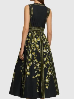Vestito midi senza maniche in popeline stampato
