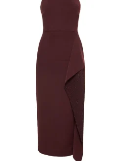 Vestito midi senza spallini con ruches