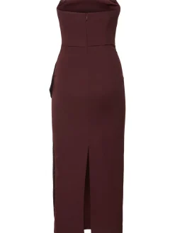 Vestito midi senza spallini con ruches