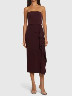 Vestito midi senza spallini con ruches