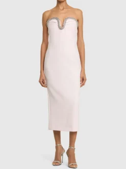 Vestito midi senza spallini in crepe decorato