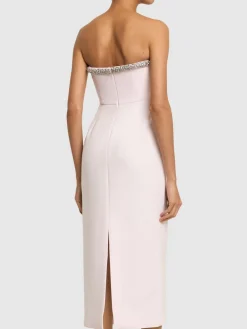 Vestito midi senza spallini in crepe decorato