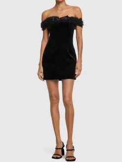 Vestito mini con spalle scoperte in velluto