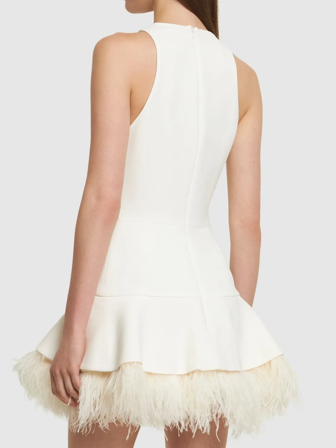 Vestito mini in cady con piume