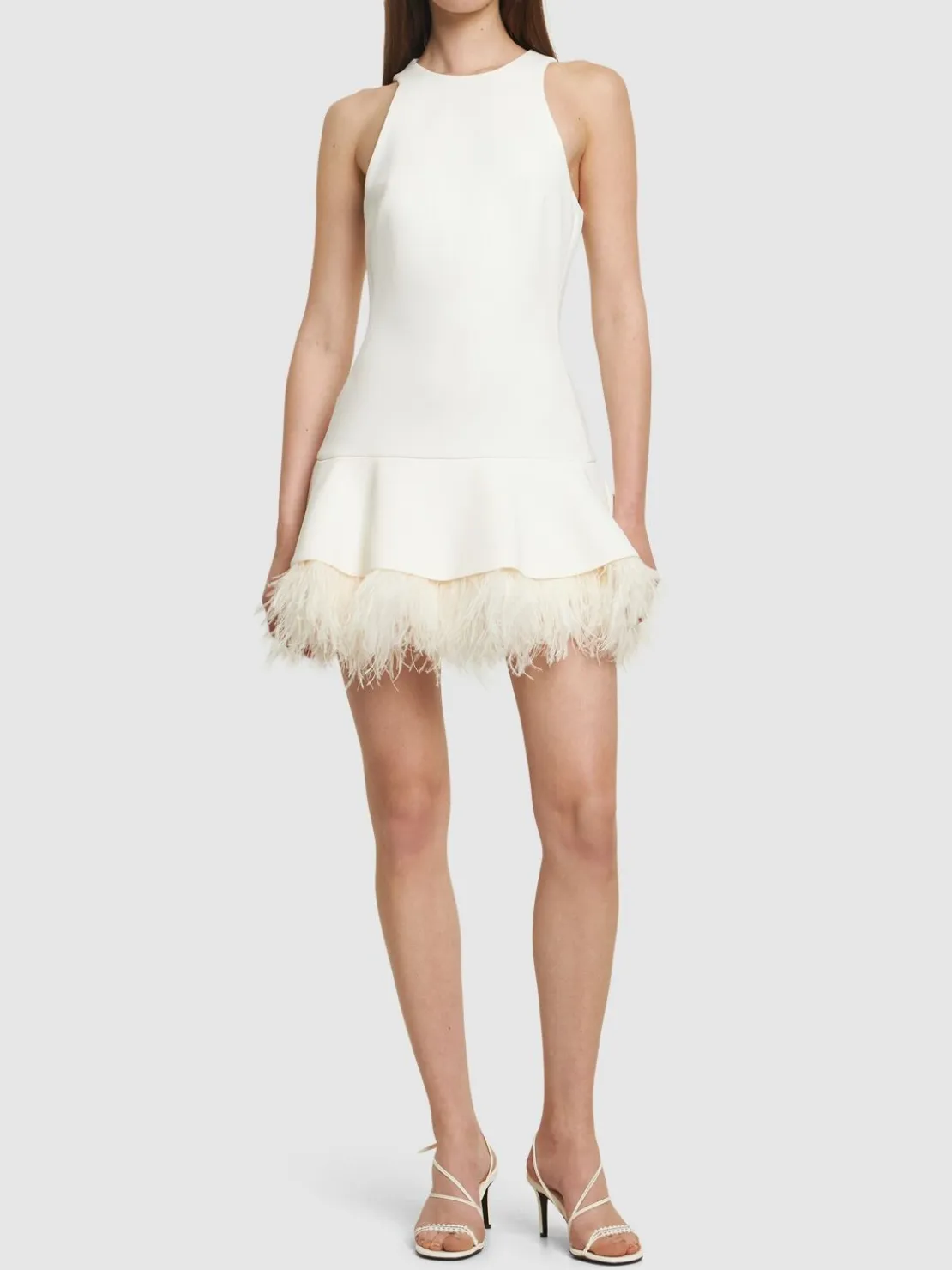 Vestito mini in cady con piume