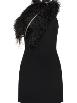 Vestito mini in cady con piume