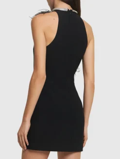 Vestito mini in cady con piume