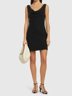 Vestito mini in cotone e lino drappeggiato