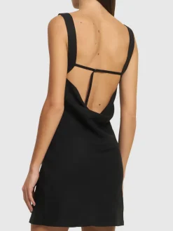 Vestito mini in cotone e lino drappeggiato