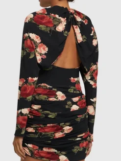 Vestito mini in jersey stampato drappeggiato