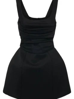 Vestito mini in raso di lana drappeggiato