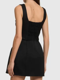 Vestito mini in raso di lana drappeggiato