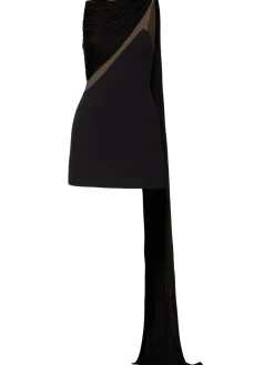 Vestito mini in tulle e jersey fluido drappeggiato