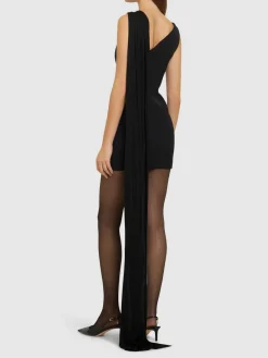 Vestito mini in tulle e jersey fluido drappeggiato
