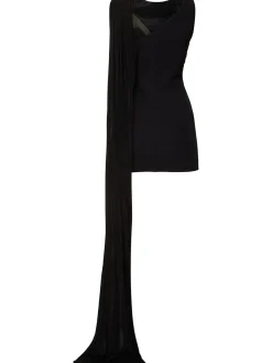 Vestito mini in tulle e jersey fluido drappeggiato